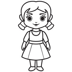 Cute Doll Girl Coloring Page | Printable Line Art for Kids
