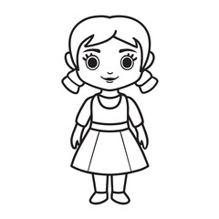 Cute Doll Girl Coloring Page | Printable Line Art for Kids

