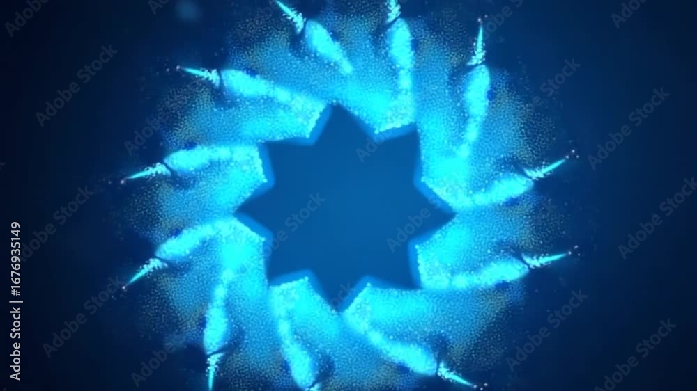 Wall mural abstract background of flying and sparkling blue particles. flying in a circle, of brightening dots,