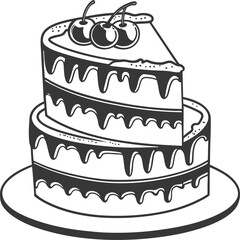 Cake Vector illustration Silhouette. cake with cherries