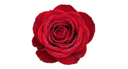 Isolated detailed red rose blossom with water droplets on white background