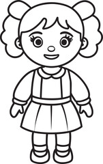Cute Doll Girl Coloring Page | Printable Line Art for Kids
