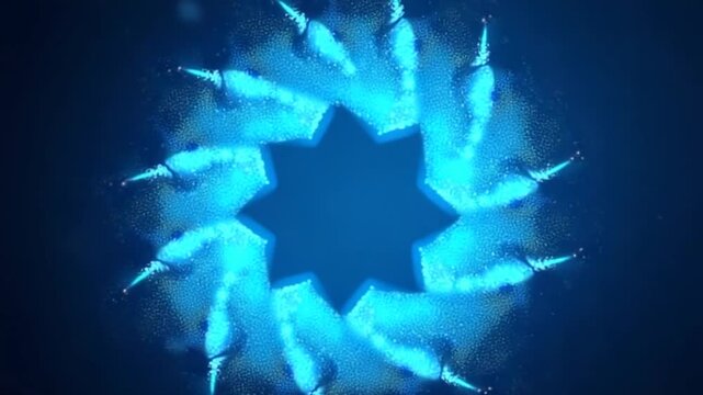 Abstract background of flying and sparkling blue particles. Flying in a circle, of brightening dots, bokeh and dust. Particle swirl. Seamless loop