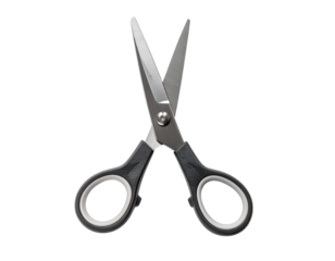  Top-Down Perspective of Scissors Lying Flat, Closed Blades, Isolated on White Background
