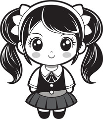 Kawaii Doll Girl Outline | Cute Cartoon Coloring Design