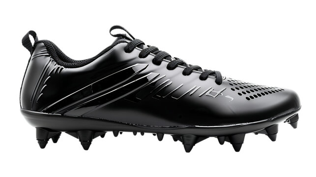 Illustration of sleek black football shoe isolated on transparent background, showcasing the cleats and design for sports, training, and athletic performance, modern style - Powered by Adobe