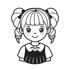 Kawaii Doll Girl Outline | Cute Cartoon Coloring Design