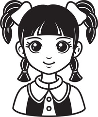 Kawaii Doll Girl Outline | Cute Cartoon Coloring Design