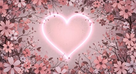Pink Heart Framed by Flowers.