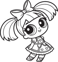 Obraz premium Kawaii Doll Girl Outline | Cute Cartoon Coloring Design