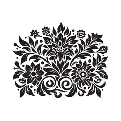 Floral design silhouette black and white vector icon