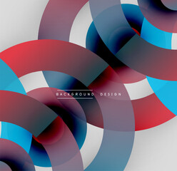 Obraz premium Abstract circles overlap, creating dynamic visual effect. Red, blue, purple hues dominate composition. Modern design element.