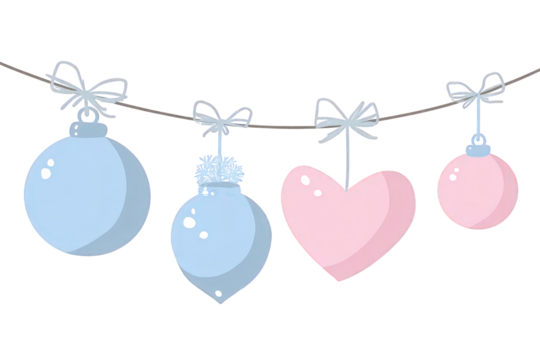 Pastel Blue and Pink Christmas Ornaments Hanging on a String