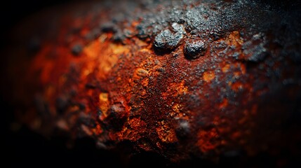 Close-up of aged metal surface revealing intricate rust patterns, showcasing industrial texture and history.