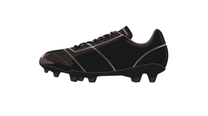 Illustration of isolated on transparent background illustration of a black soccer shoe, a cleat designed for sports like football, representing athletic equipment and a symbol of the game