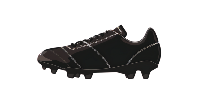 Illustration of isolated on transparent background illustration of a black soccer shoe, a cleat designed for sports like football, representing athletic equipment and a symbol of the game