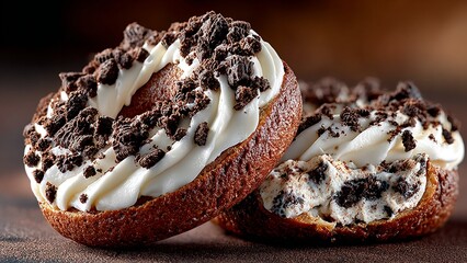 Rich Chocolate Donut with Crushed Cookie Topping. This image is perfect for bakeries, dessert shops, food blogs, or any content related to sweet treats.