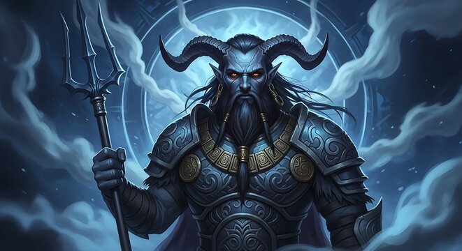 Powerful Mythological Figure with Spear.