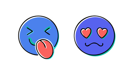 Blue emoji faces with heart eyes and tongue out vector