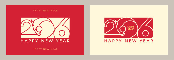 Happy 2026 New Year! Year of the Horse card template set. Text design with horse head.