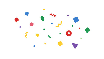 Colorful abstract shapes scattered across a white background geometric © Ghgs