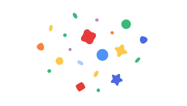 Colorful abstract shapes scattered on a white background playful