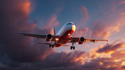 Airplane Taking Off at Sunset