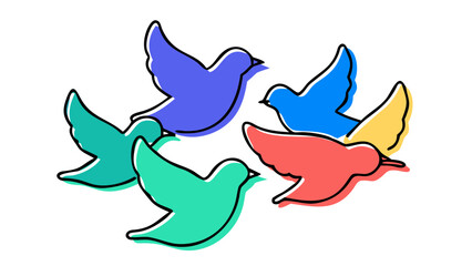 Colorful flying birds in a circle silhouette flock