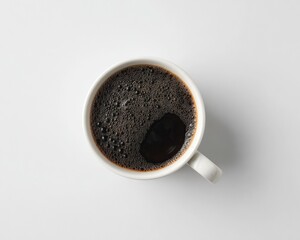 Black Coffee in White Mug Overhead View