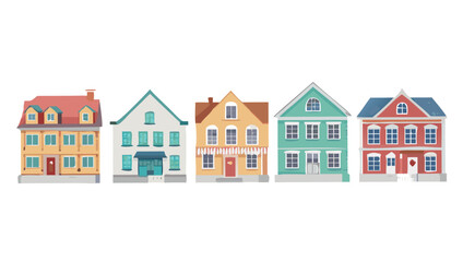 Colorful row of houses with varied architectural styles buildings architecture