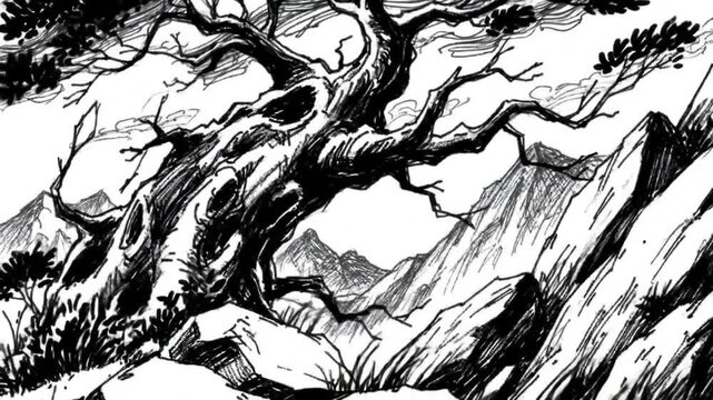 Gnarled tree illustration