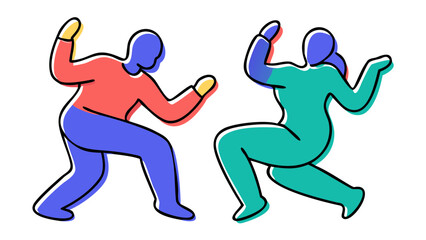 Couple dancing silhouettes in coral blue and teal dancers movement