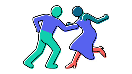 Dancing couple in blue and teal people dancing vintage dance