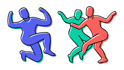 Dancers in motion blue green coral dancing movement