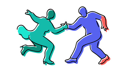 Dancing couple in teal blue and purple people