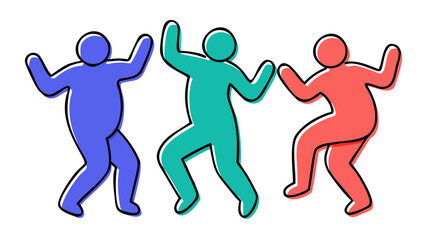 Dancing figures blue teal coral people silhouettes