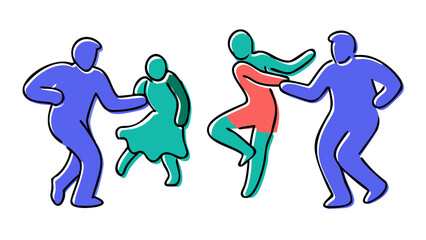 Dancing figures in blue teal and coral people