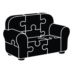Sofa made of puzzle pieces in black and white