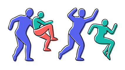 Diverse dancers in motion silhouettes movement