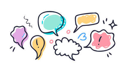 Hand drawn colorful speech bubbles with exclamation marks comic communication