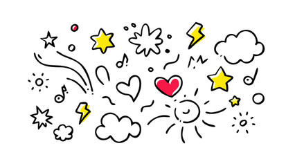 Hand drawn comic style stars and lightning bolts doodle
