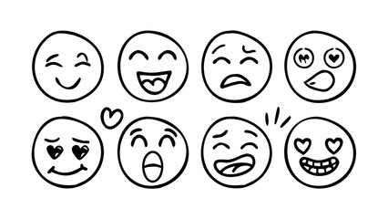 Hand drawn expressive emoji faces expressions emotions