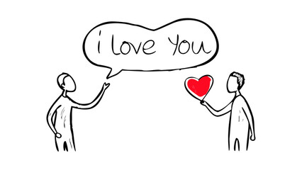 Hand drawn red heart symbol with abstract lines love doodle