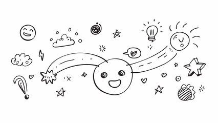 Happy face with rainbow and lightbulb doodle stars