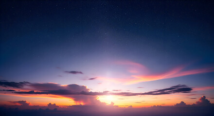 Breathtaking Sunset Sky with Clouds and Stars