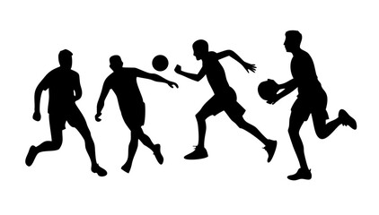 Minimalist black silhouette of athletes playing polo sport horses