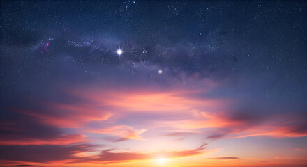 Fototapeta premium Colorful Sunset and Starry Sky Background