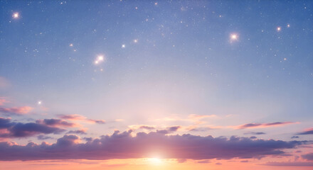 Majestic Sky with Shining Stars and Sunset Clouds