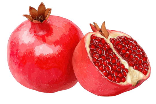 Ripe Red Pomegranates on Transparent Background