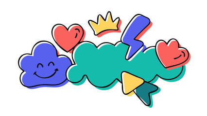 Playful doodle with hearts crown and lightning bolt vector